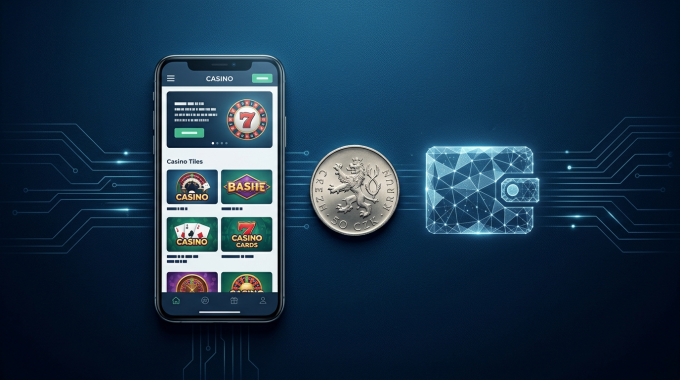 Ilustrace pro casino vklad 50 Kč s mobilním telefonem a českou mincí