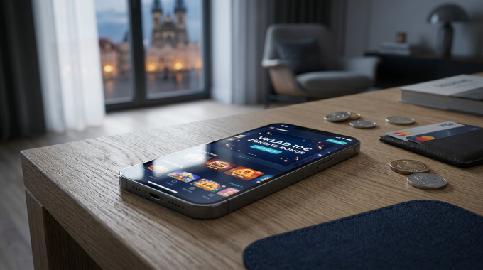 Detail smartphonu s online kasinem a vkladem 10 euro