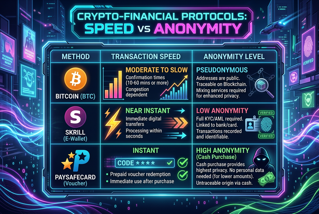 Srovnání platebních metod pro online casino 2026 z hlediska anonymity a rychlosti