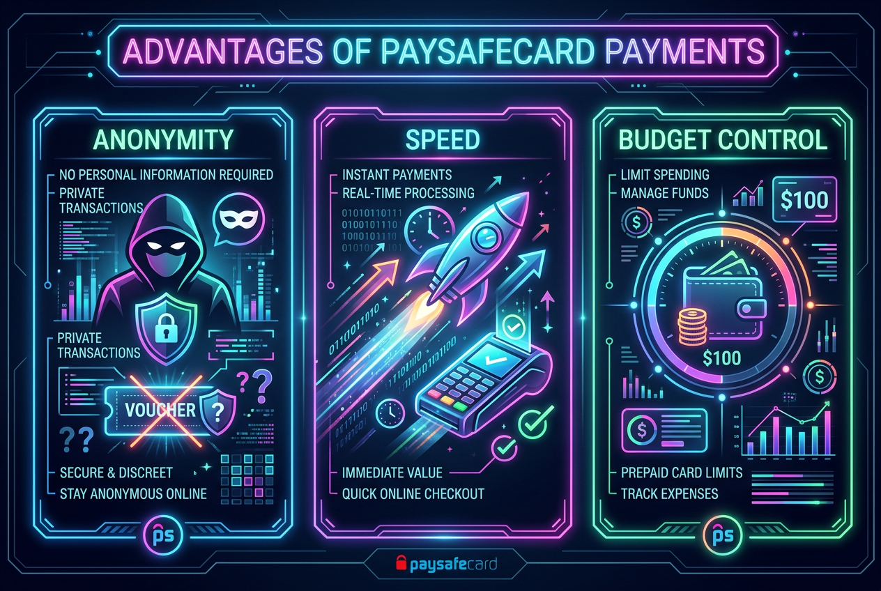 Infografika výhod plateb přes Paysafecard v roce 2026