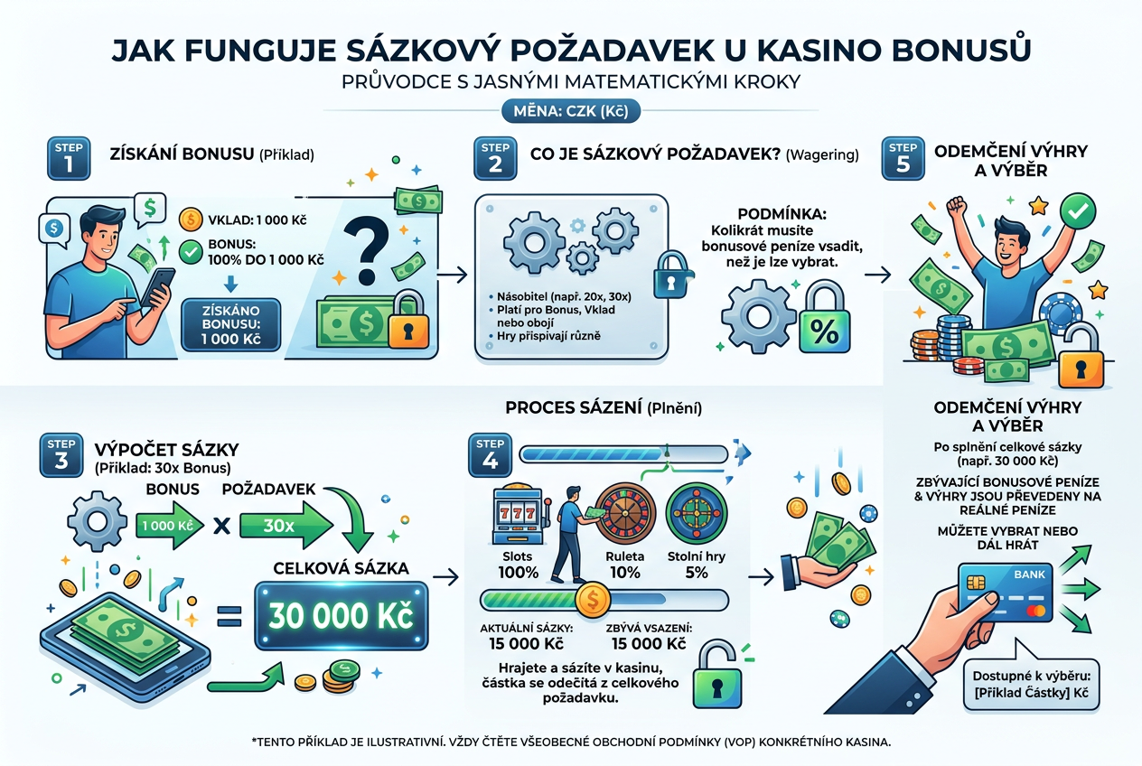 Grafické vysvětlení výpočtu bonusového wageru v online casinu